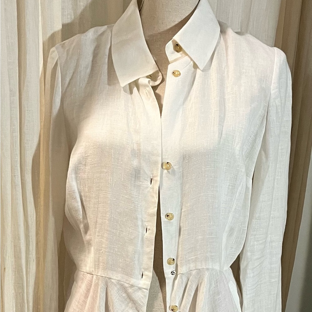 Barney’s NY white linen day dress. Maxi. Elegant. Never worn. Pit to pit 19”.